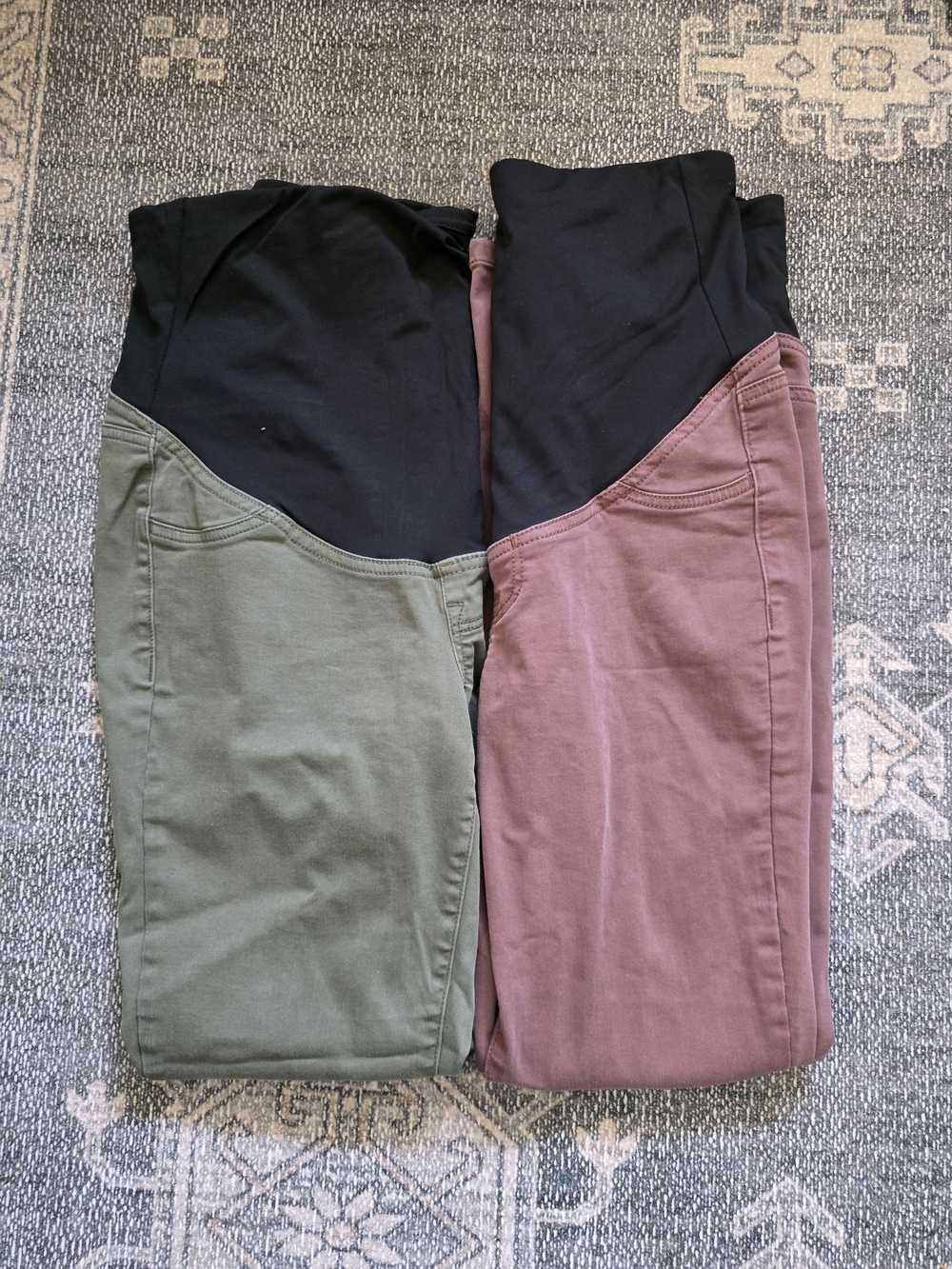Maurices Maternity Jeggings - Olive and Mauve with Black Waistband